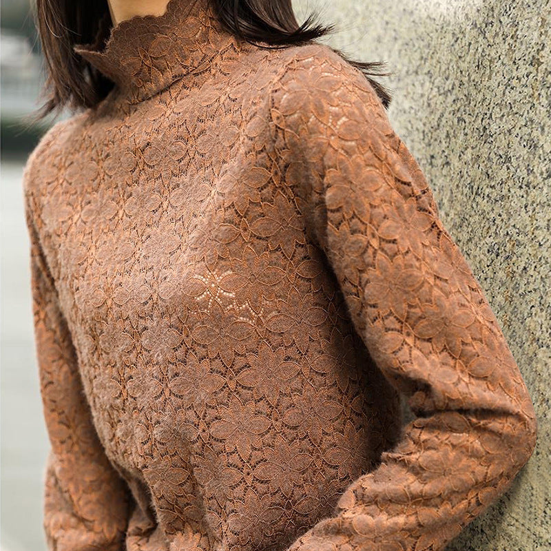 Lace Bottoming Shirt Women's Lace Half Turtleneck Long Sleeve Fashion Top
