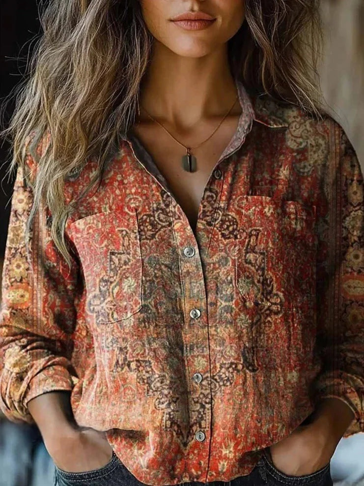 Women's Wear All-matching Printed Casual Lapel Shirt