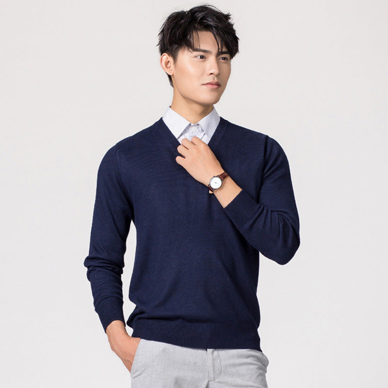 Men's Knitwear Woolen Leisure Pullover Loose Solid Color Sweater