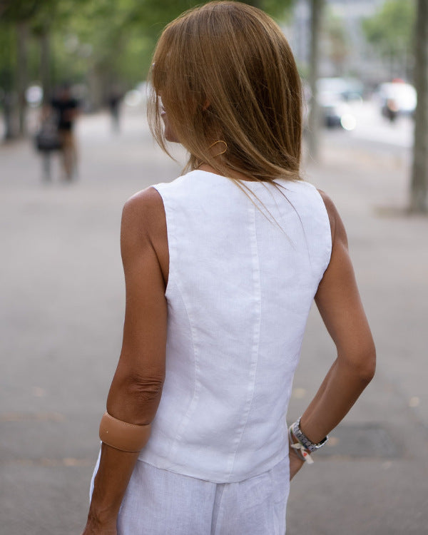 Women's Solid Color Loose Cotton Linen Top Vest
