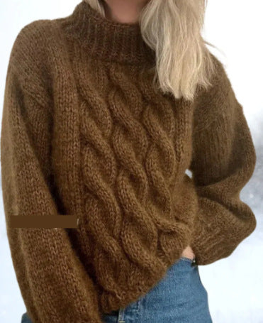 European And American Women's Turtleneck Pullover Thick Needle Brocade Sweater