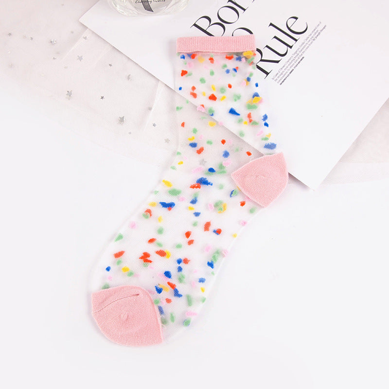 Women's Spring And Summer Transparent Thin Polka Dot Socks