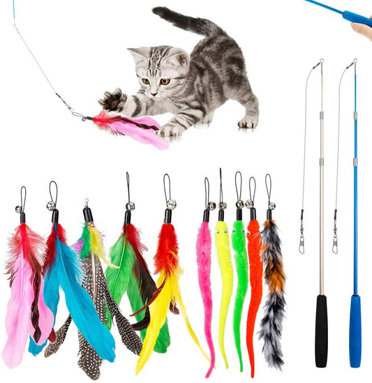 Cat Toy Cat Teaser Feather Handheld Three Sections Fishing Rod Suit