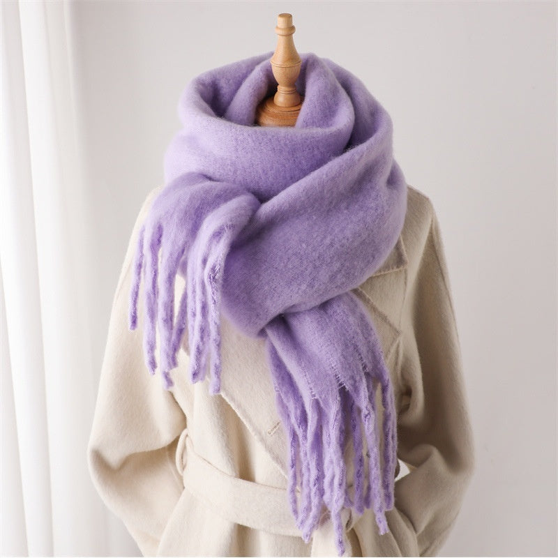Mohair Pure Color All-matching Winter Warm Lengthened Fringe Bib Towel