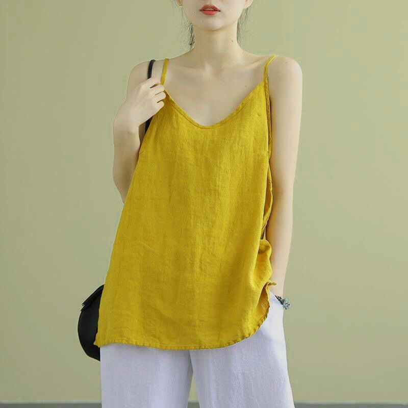 Women's Cotton Linen Literary Casual Loose Thin Camisole Vest