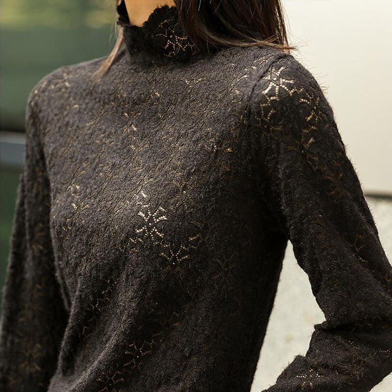 Lace Bottoming Shirt Women's Lace Half Turtleneck Long Sleeve Fashion Top
