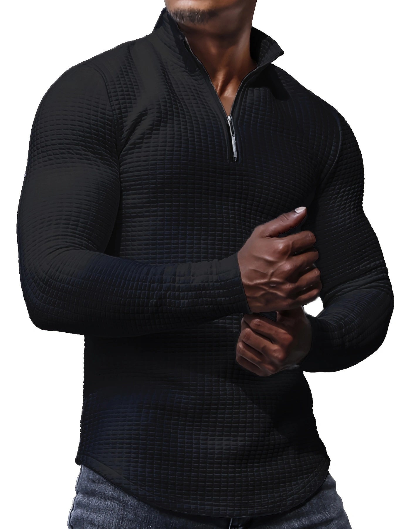 Men's Outdoor Stand Up Neck Half Zipper Training T-shirt