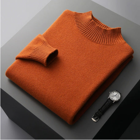 Mock Neck Sweater Men's Knitted Shirt Pure Wool