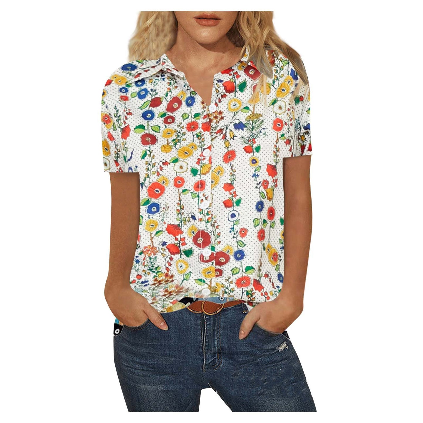 Printed Loose Casual Shirt Plus Size Women's Top