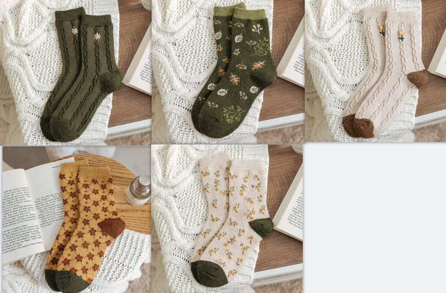 Thickened Warm Long-tube Floral Socks