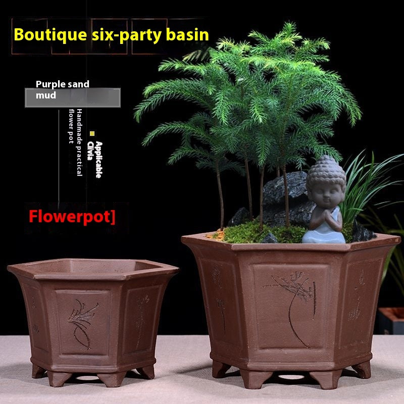Purple Sand Flowerpot Breathable Bonsai Pot Orchid Pots Banyan Potted Green Radish