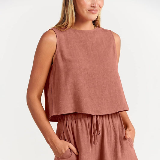 Women's Casual Sleeveless Loose Cotton Linen Shorts Two-piece Suit
