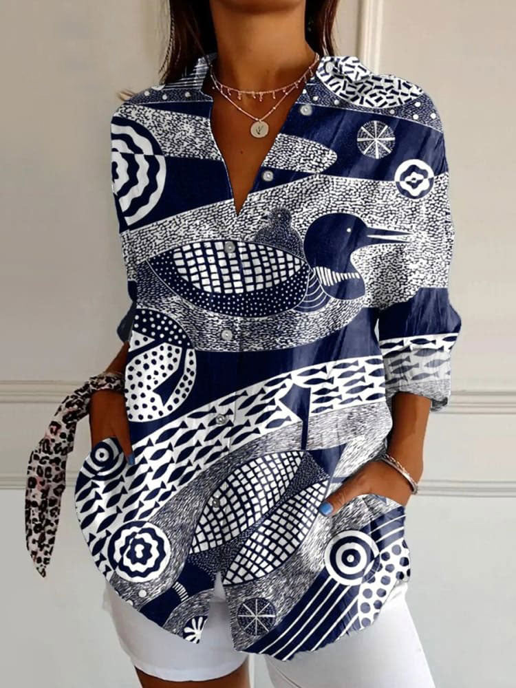 Women's Long Shirt Half Sleeve Floral Print