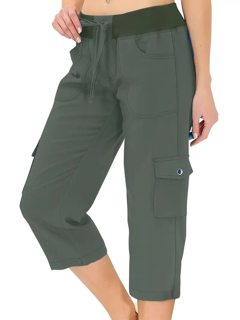 Women's Solid Color Drawstring Fitness Running Cropped Pants