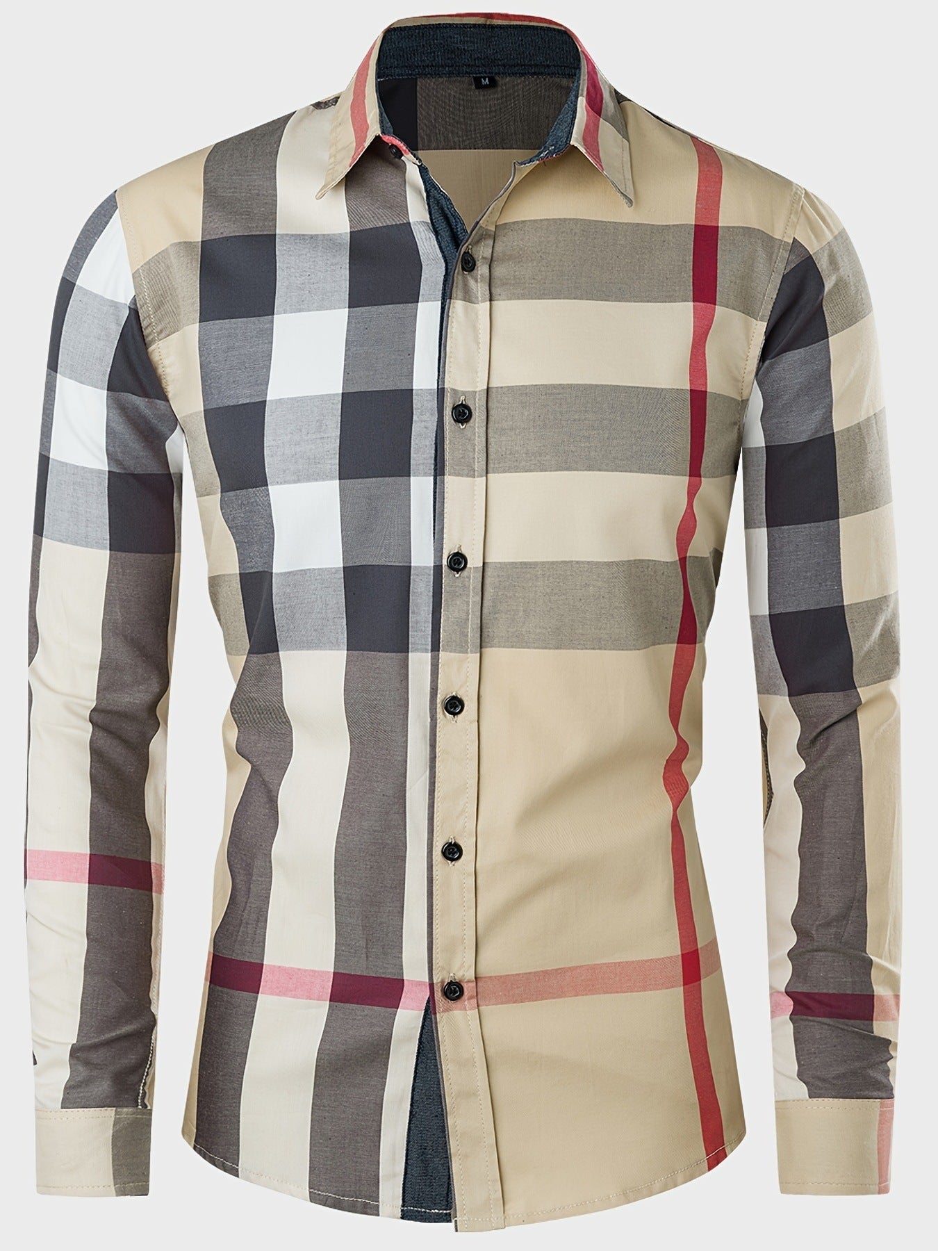 Men's Cotton Long Sleeve Color Matching Plaid Shirt