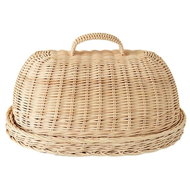 Tray With Lid Food Cover Dustproof Storage Rattan Basket