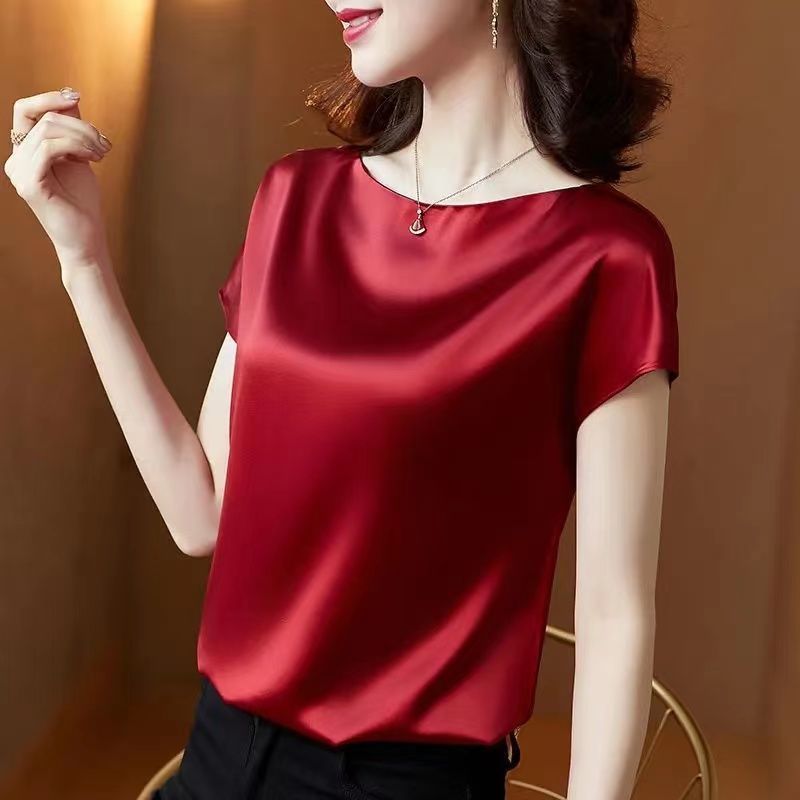 Satin Short-sleeved T-shirt Top High-end Bottoming Shirt Women