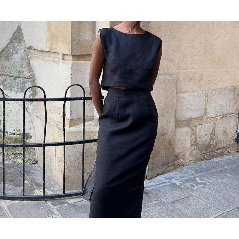 Cotton Linen Vest Skirt Women's Casual Suit