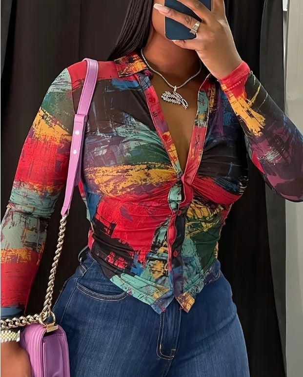 Women's Fashionable Plaid Long Sleeve Top