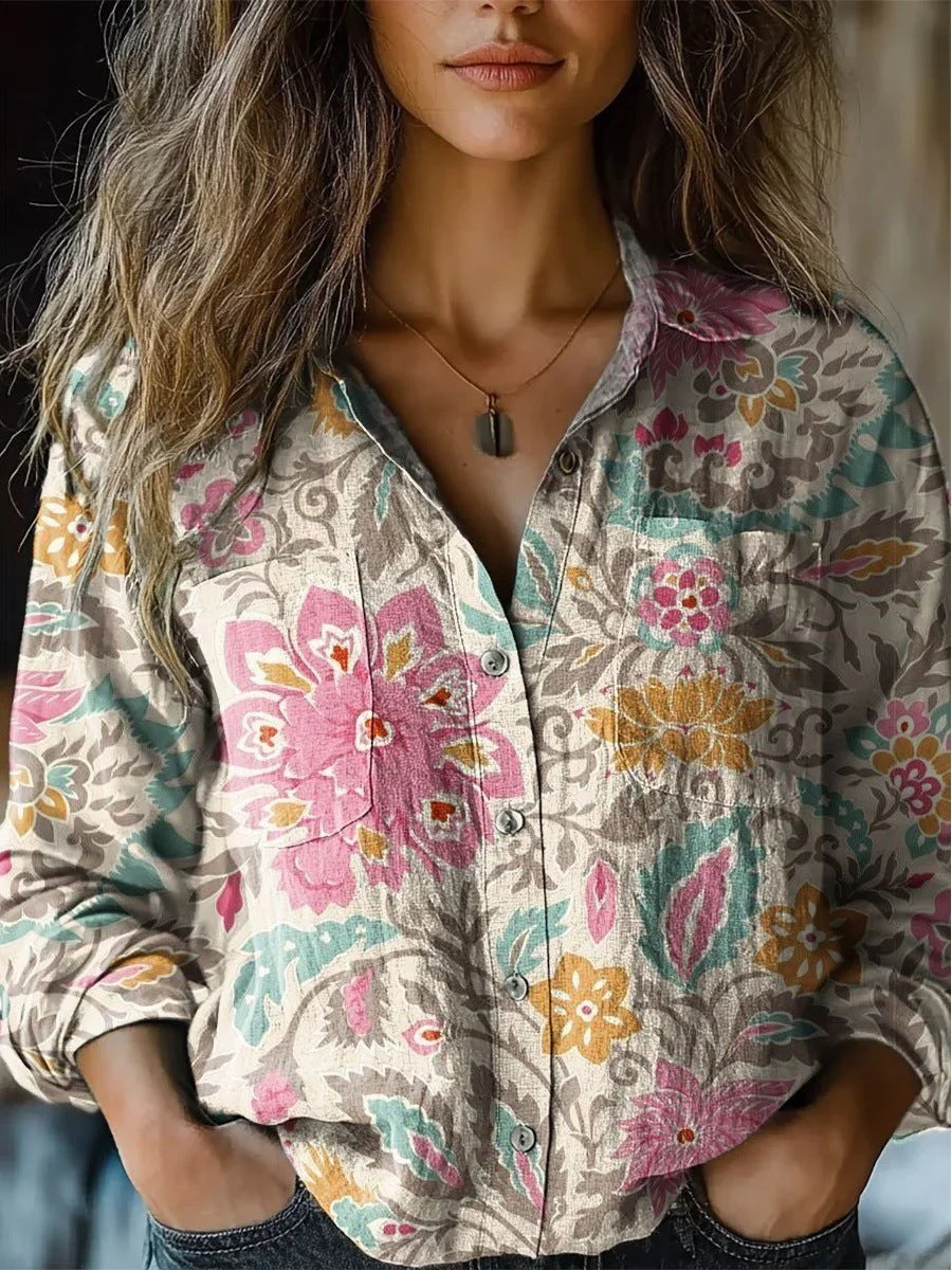 Women's Wear All-matching Printed Casual Lapel Shirt