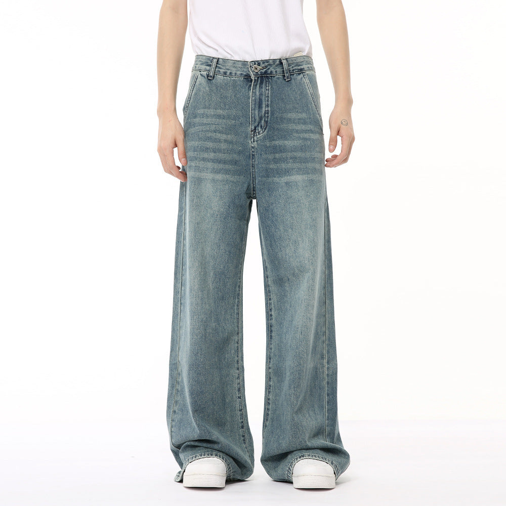 Draping Mop Wide Leg Loose Washed Jeans Tide