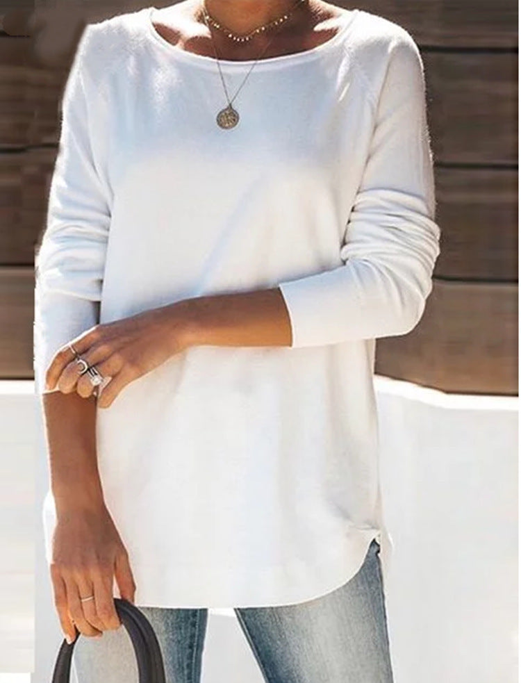 Round Neck Solid Color Casual Top