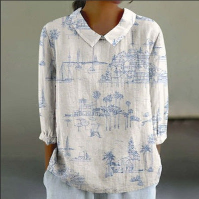 Creative Retro Chinese Style Floral Print Shirt