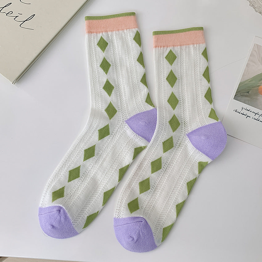 Flower Socks Women's Mid Tube Cute Mesh Stockings