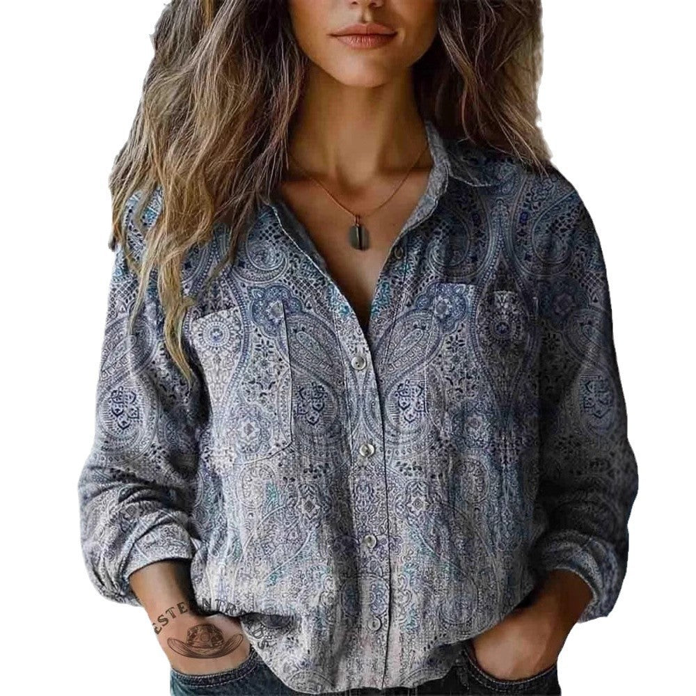 Women's Wear All-matching Printed Casual Lapel Shirt