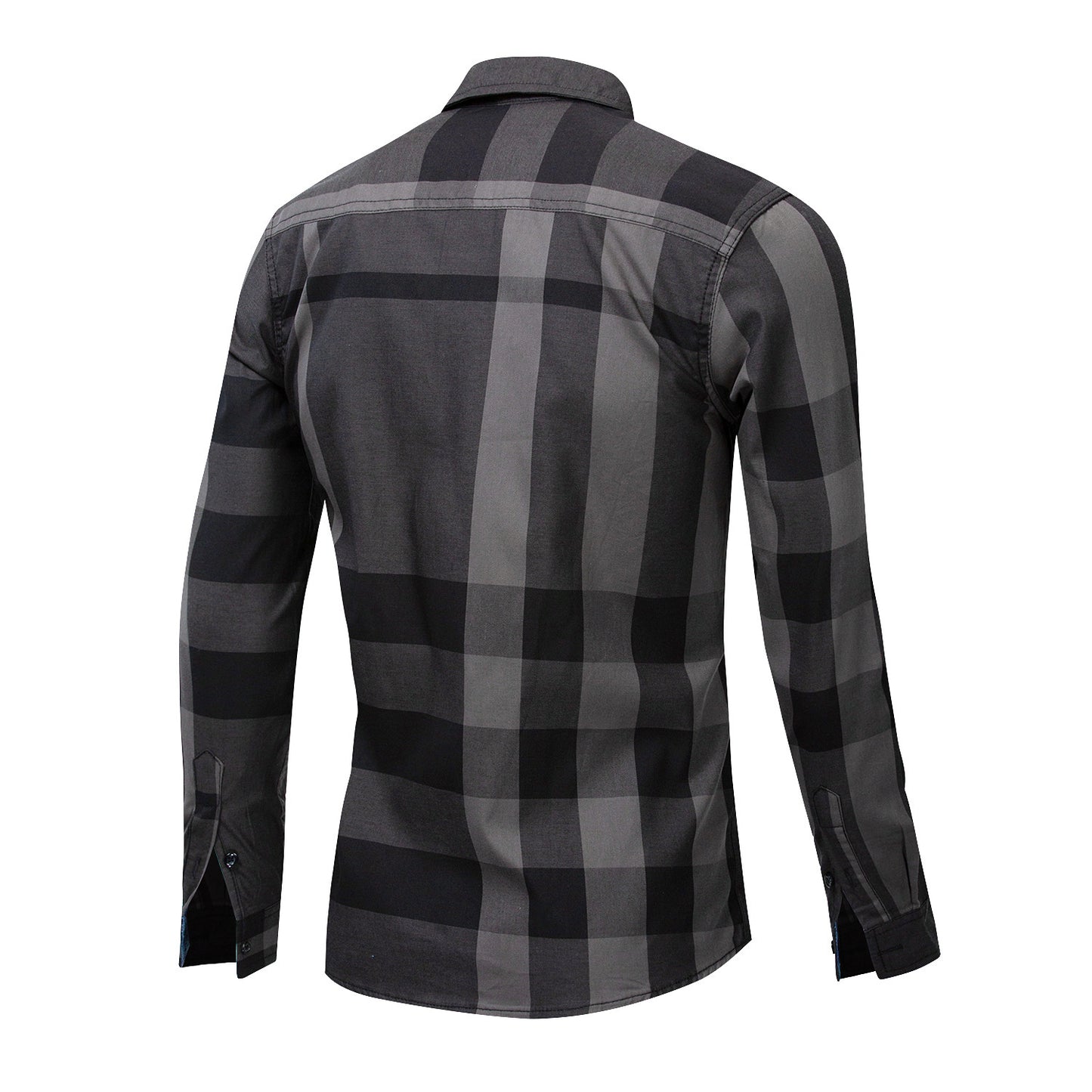 Men's Cotton Long Sleeve Color Matching Plaid Shirt