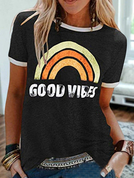 Women's Printed Round Neck Short Sleeve T-shirt