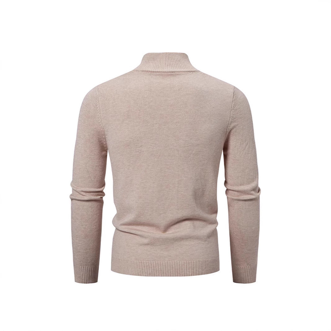 Stand Collar Simple Zipper Solid Color Cardigan Sweater