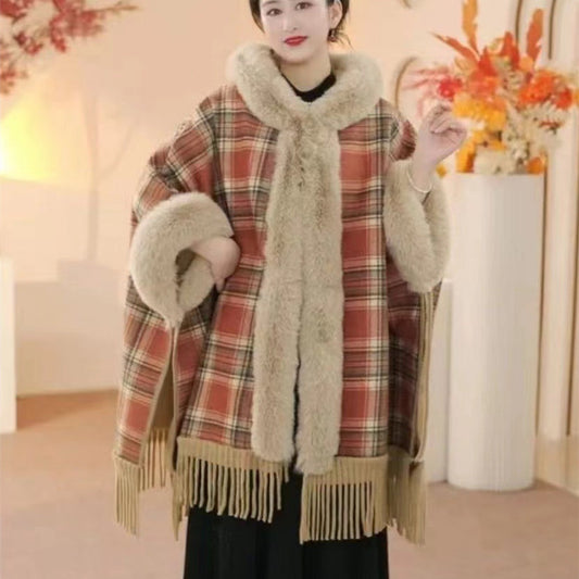 Maillard Plaid, Brushed Thickened Winter Shawl