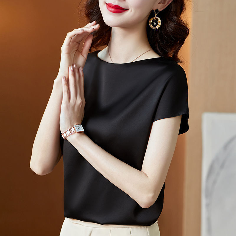 Satin Short-sleeved T-shirt Top High-end Bottoming Shirt Women