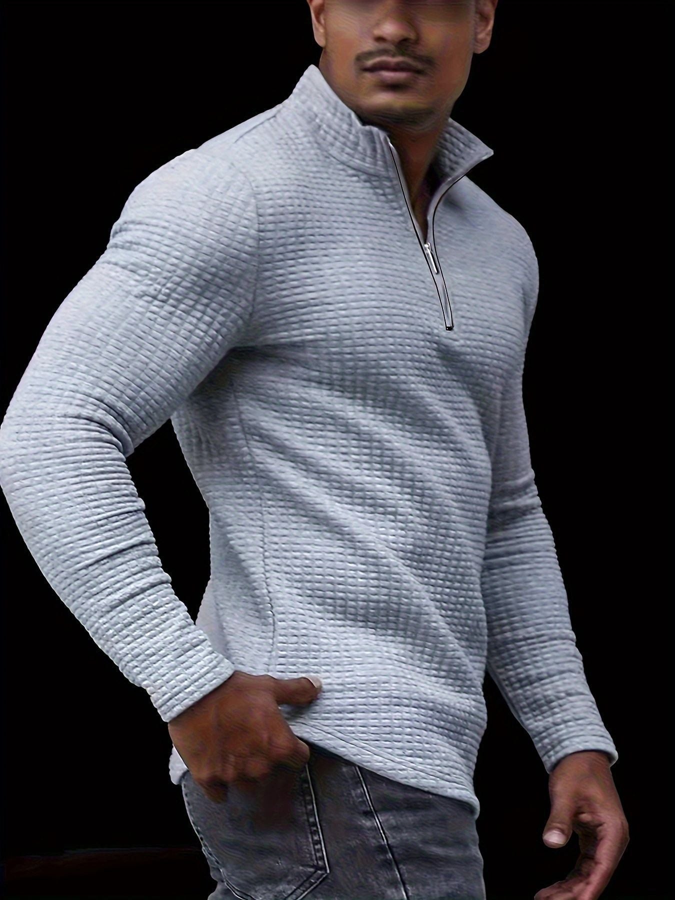 Men's Outdoor Stand Up Neck Half Zipper Training T-shirt