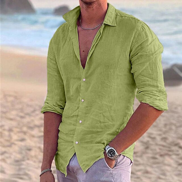 Men's Casual Fashion Cotton And Linen Slim-fit Shirt