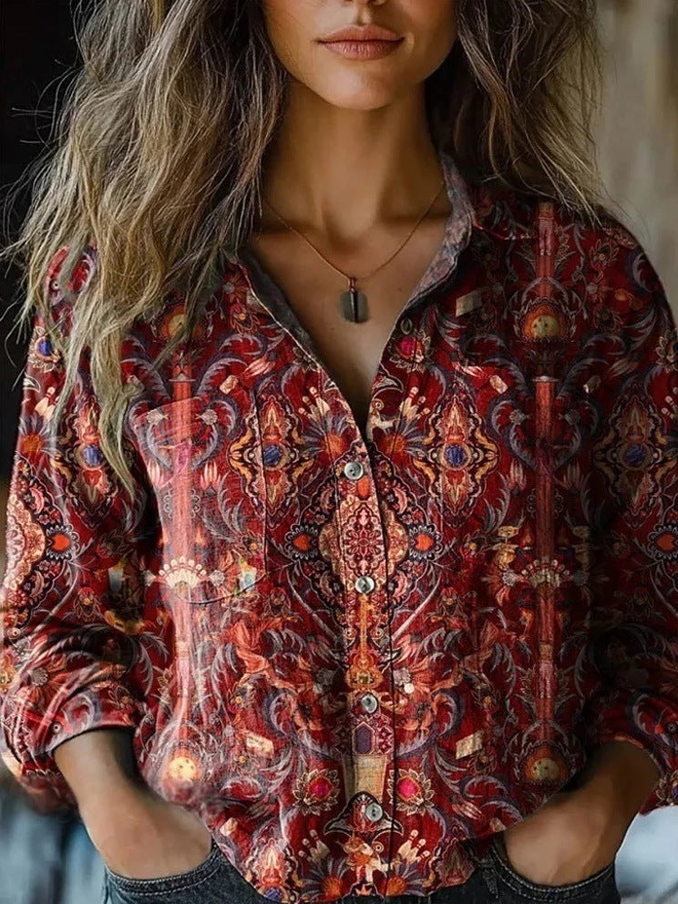 Women's Wear All-matching Printed Casual Lapel Shirt
