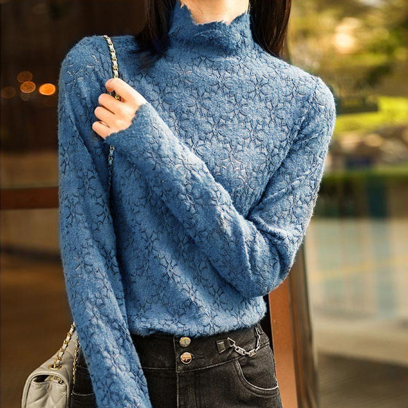 Lace Bottoming Shirt Women's Lace Half Turtleneck Long Sleeve Fashion Top