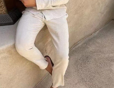 Casual Long-sleeved Suits Fashion Lapel Single-breasted Shirt Top And Slim-fit Trousers Men Clothing