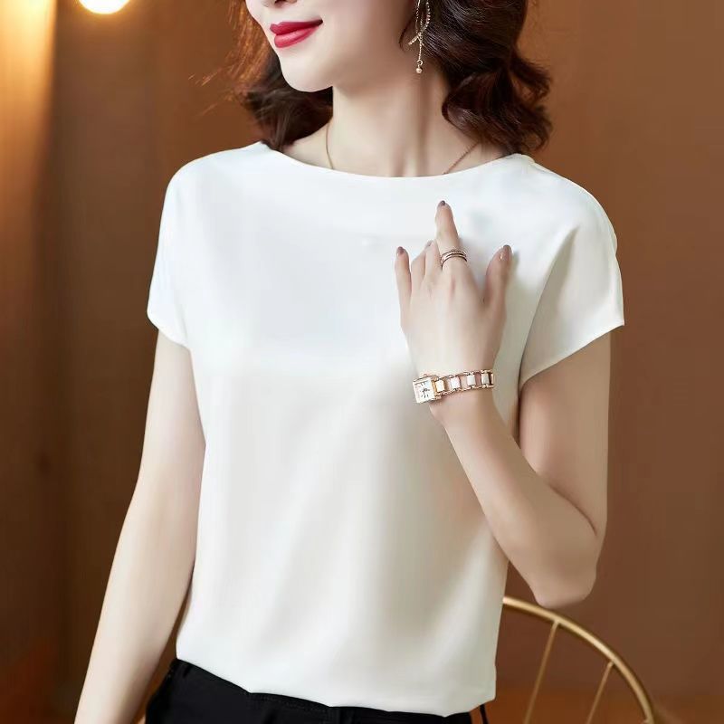 Satin Short-sleeved T-shirt Top High-end Bottoming Shirt Women