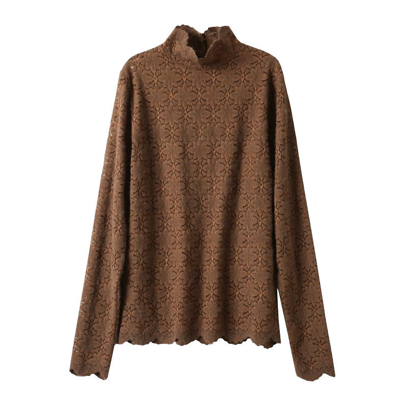 Lace Bottoming Shirt Women's Lace Half Turtleneck Long Sleeve Fashion Top