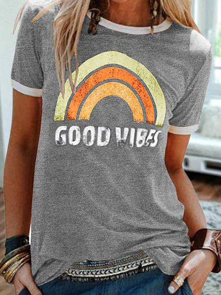 Women's Printed Round Neck Short Sleeve T-shirt