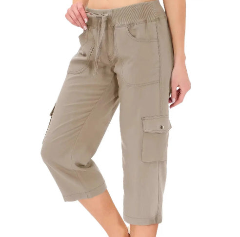 Women's Solid Color Drawstring Fitness Running Cropped Pants