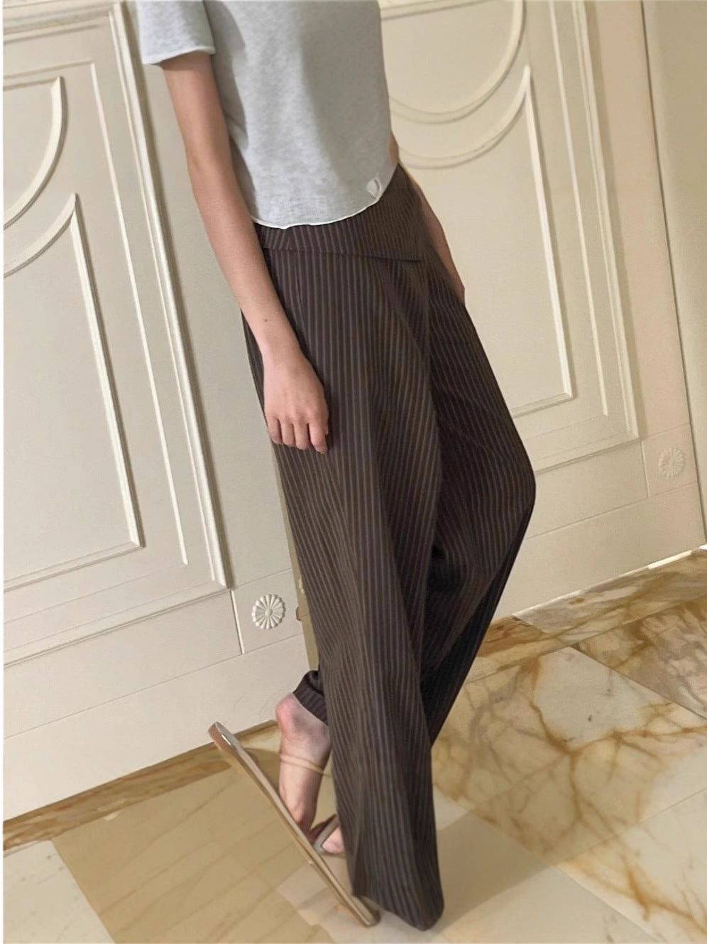 Women's Striped Casual Lace Up Loose Trousers