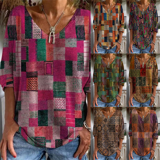 Loose Long Sleeved Huamang V Neck T Shirt