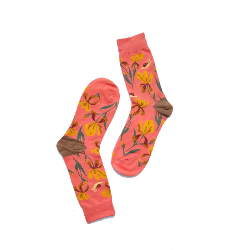 New Big Flower Plant Series Socks Cotton Couple Socks