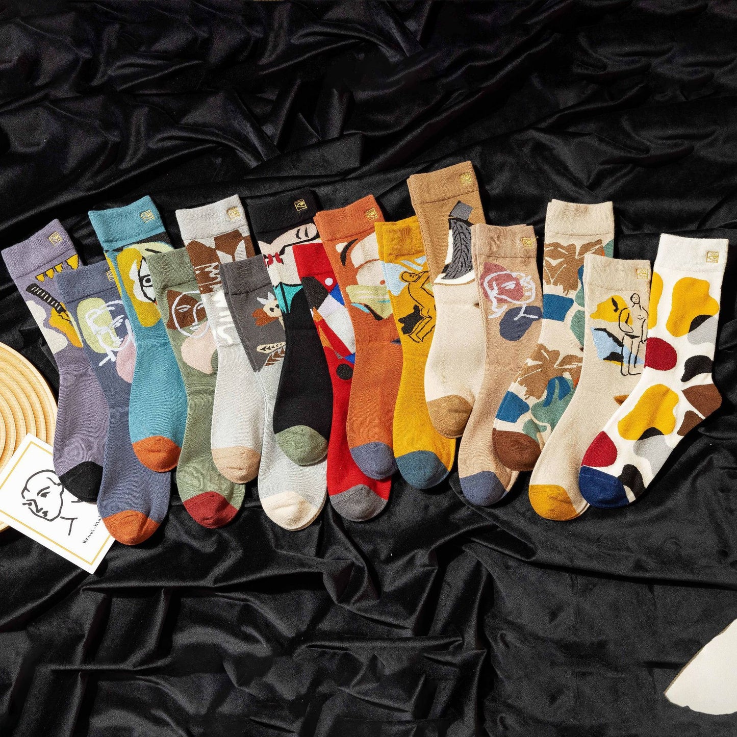 Personality contrast color graffiti character in tube socks Street style fashion cotton socks