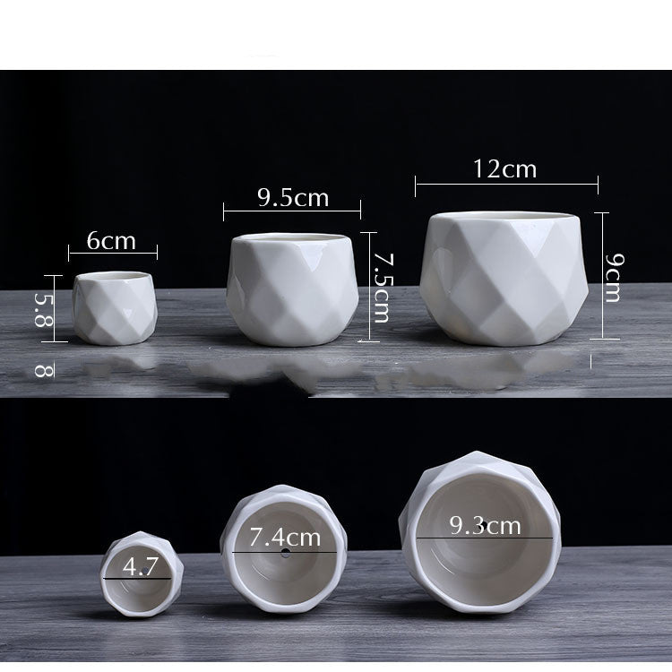 Flower Garden Polyhedron White Ceramic Flower Pot