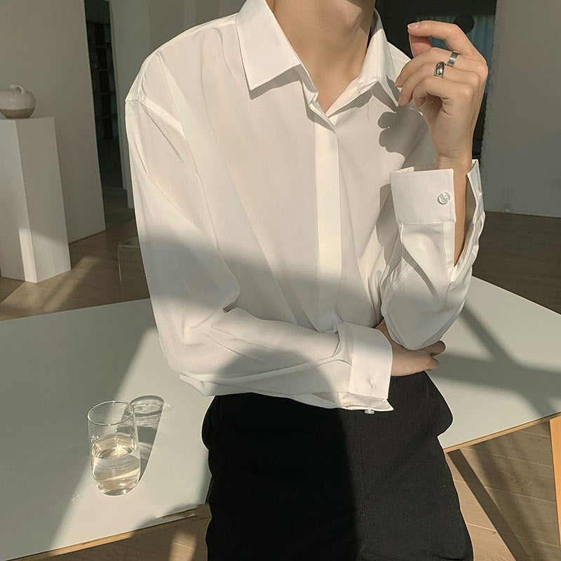 Long sleeve retro style drape white shirt