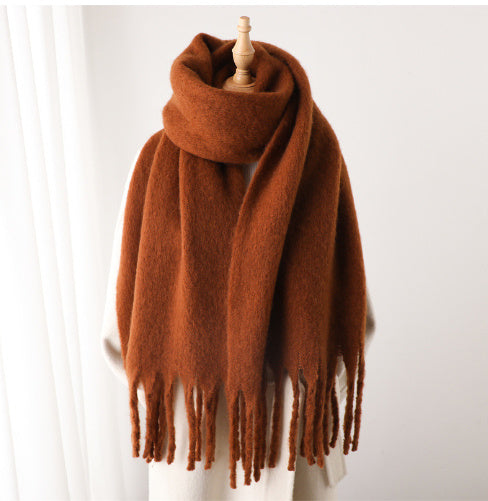 Mohair Pure Color All-matching Winter Warm Lengthened Fringe Bib Towel